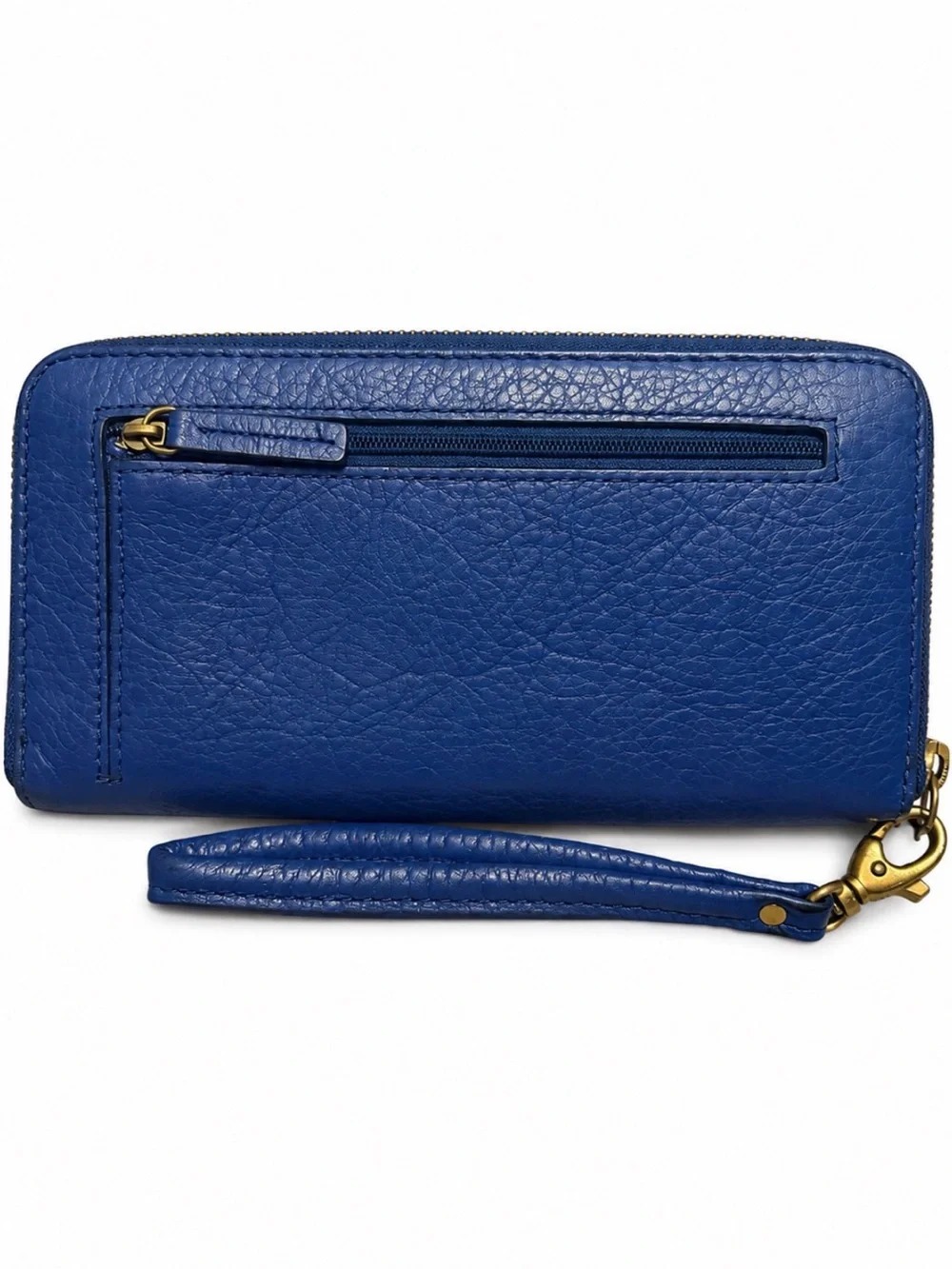 Fossil Blue Leather Zip Around Wristlet Wallet